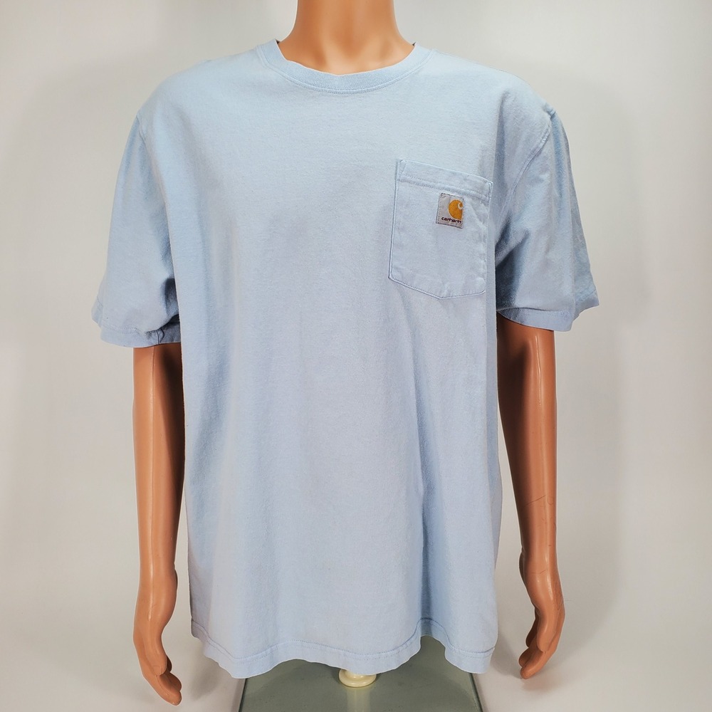 Carhartt K87 Mens Loose Fit Pocket T-Shirt Light Blue Large Work Shirt Cotton